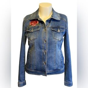 I-N-C International Concepts Vintage Denim Embroidery Button Down Jacket Women M